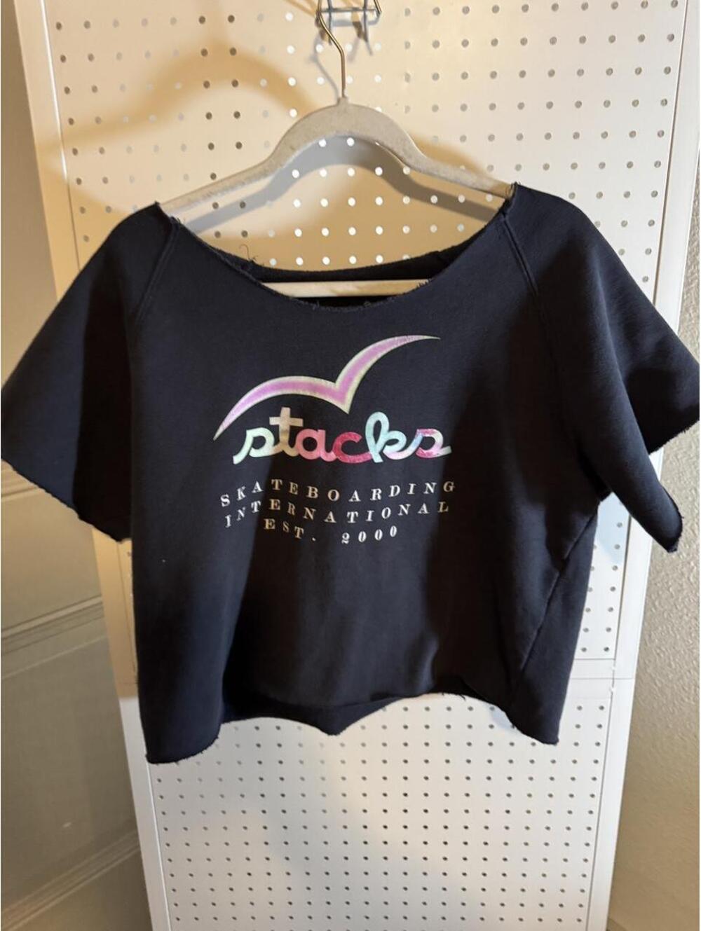 Stacks Skateboarding International Est. 2000 Black Cropped Graphic Sweatshirt